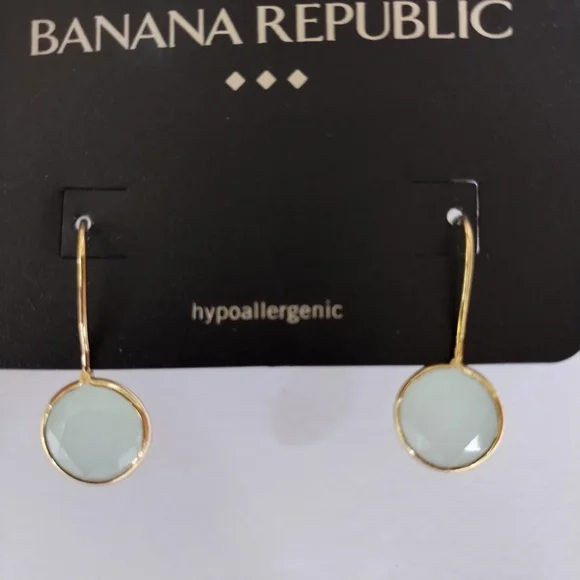 Banana Republic Factory Store Gold Tone Earrings With Aquamarine Colored Crystal - Picture 1 of 4